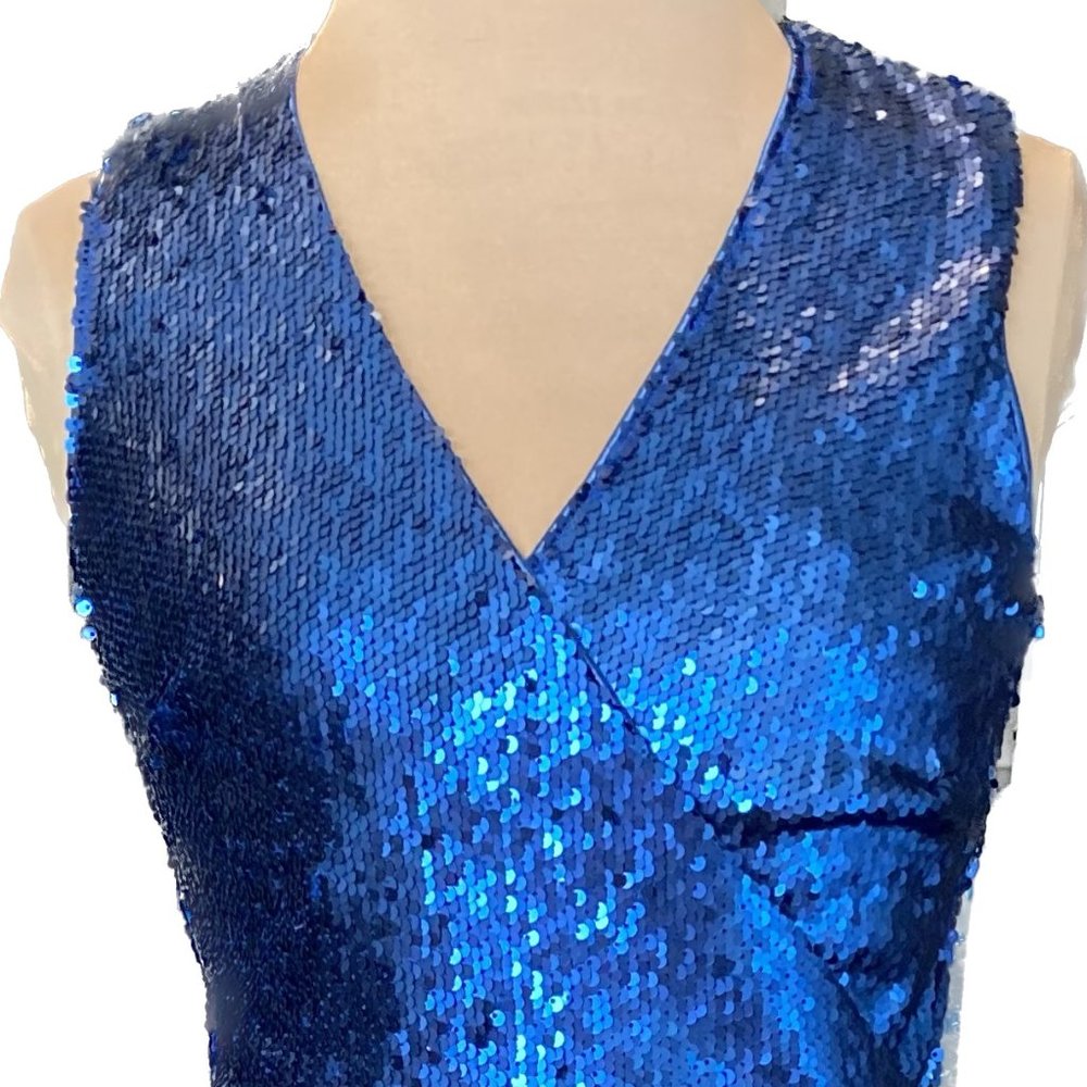 🔥 NWT Aqua Sleeveless Blue Sequin Cocktail Dress with V Neck Size Small - Picture 6 of 7